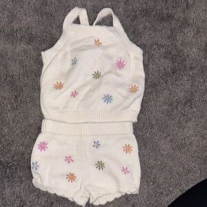 White Knit Floral Embroidered Set